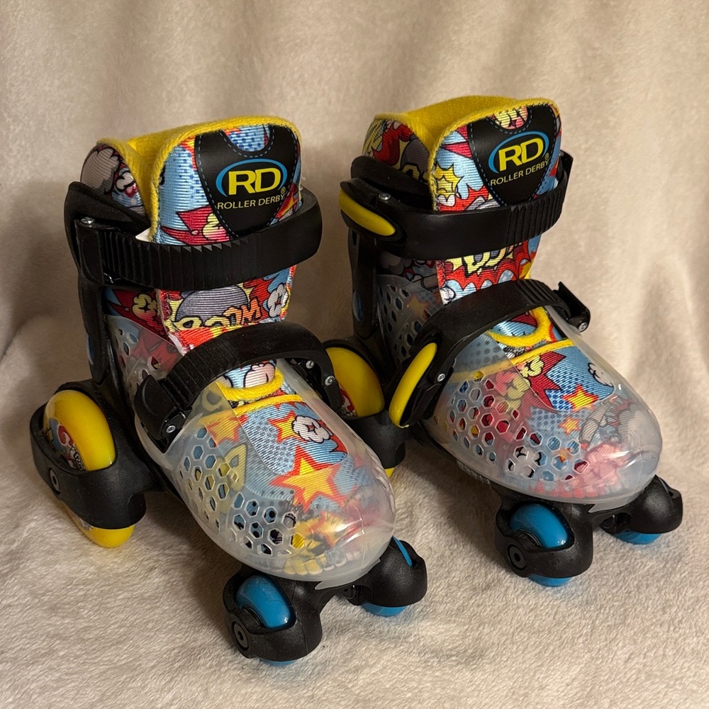 Kids Adjustable Roller Skates - Black, Yellow, Blue